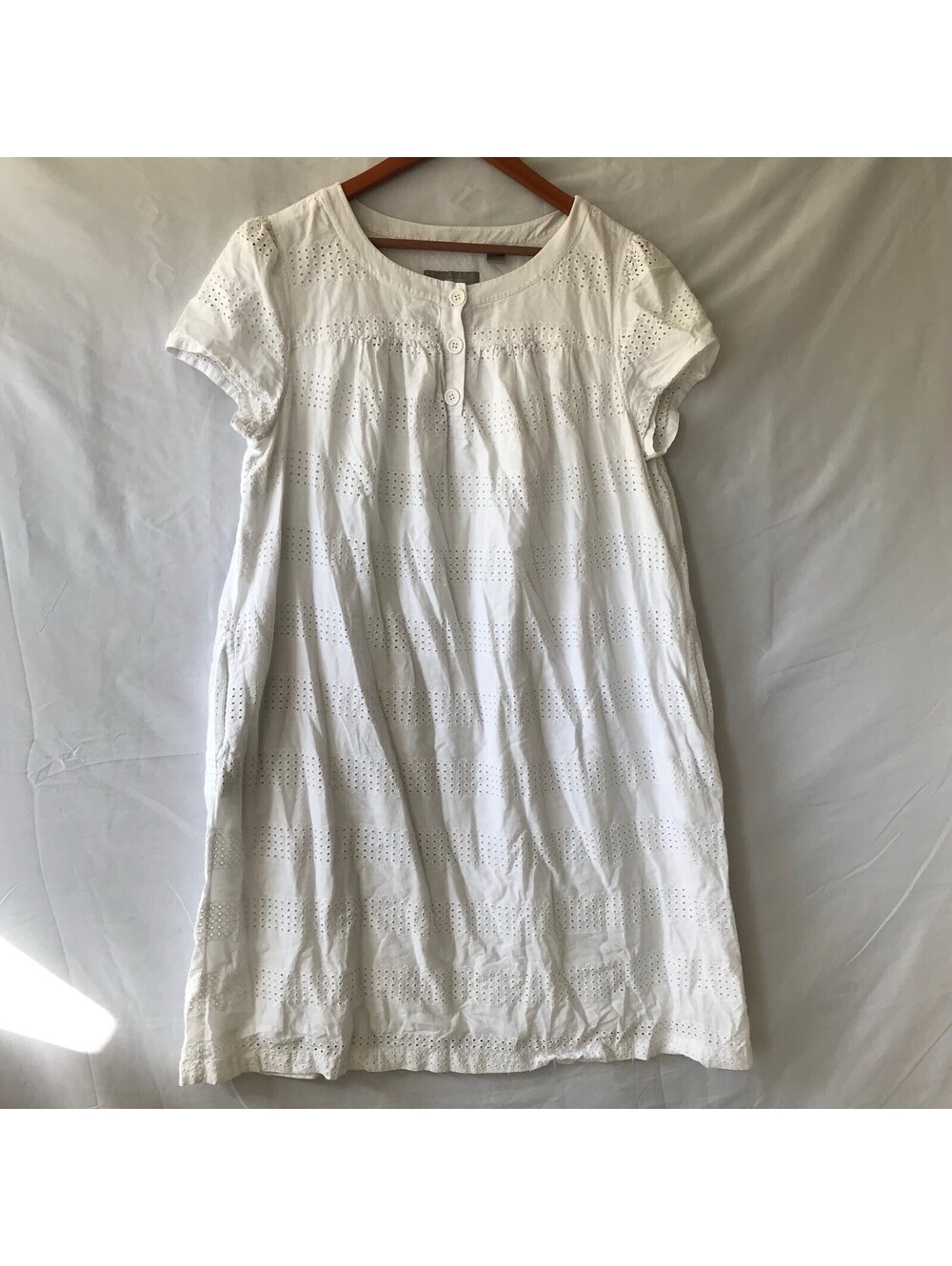 Liz Claiborne Dress 14 White Eyelet Cotton Button Front Boho Cottagecore